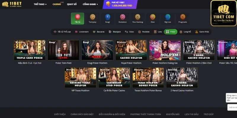 Đánh Poker 11bet nhận về nhiều trải nghiệm tuyệt vời