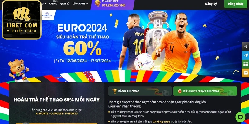 Thưởng hoàn tiền đến 60% trong mùa Euro 